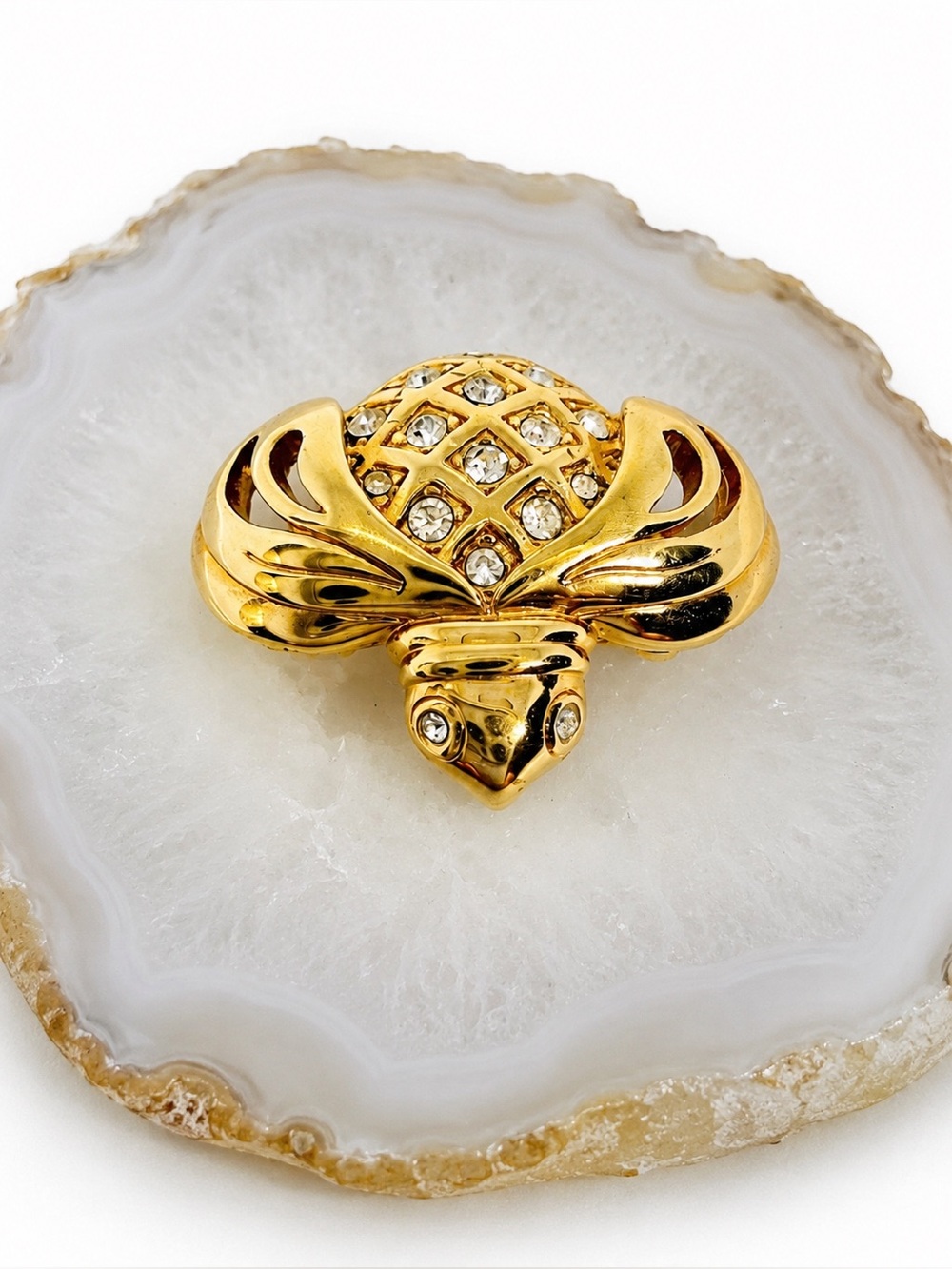 Swarovski Pin Brooch Gold-Tone Bee Clear Crystals Signed 1 X 1 IN Vintage